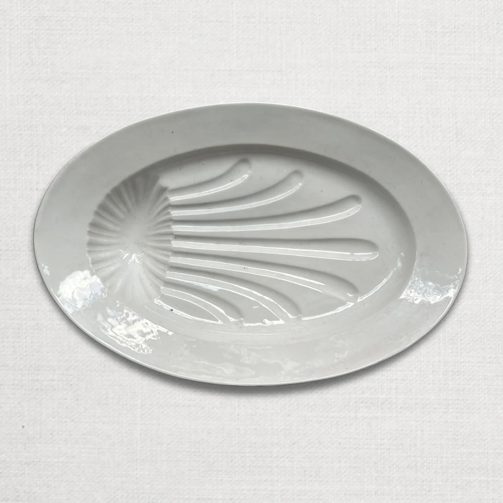 19th-century French Oval Ironstone Meat Platter with Draining Ridges