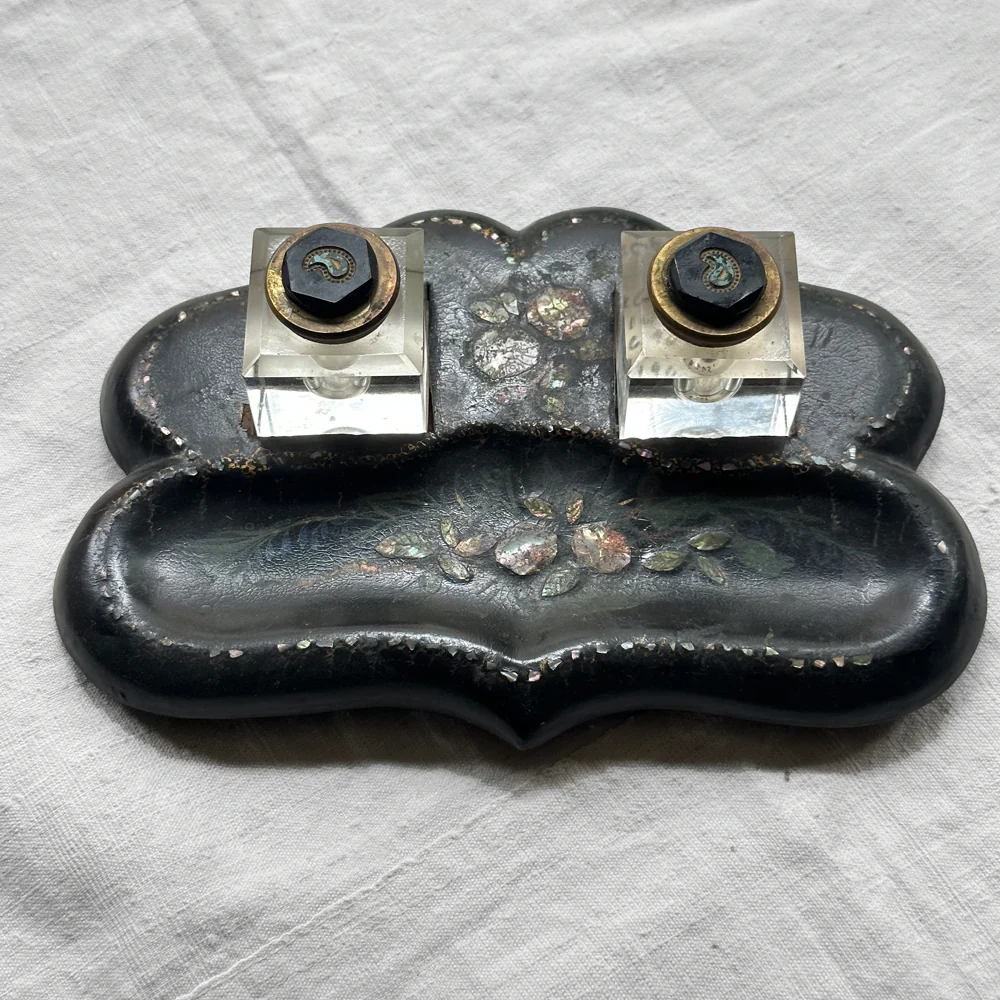 19th-century Lacquer Pen Tray with Inkwell Inlay