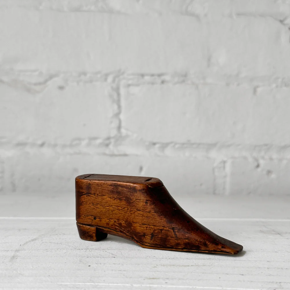 19th-century Wooden Shoe Snuff Box with Sliding Lid