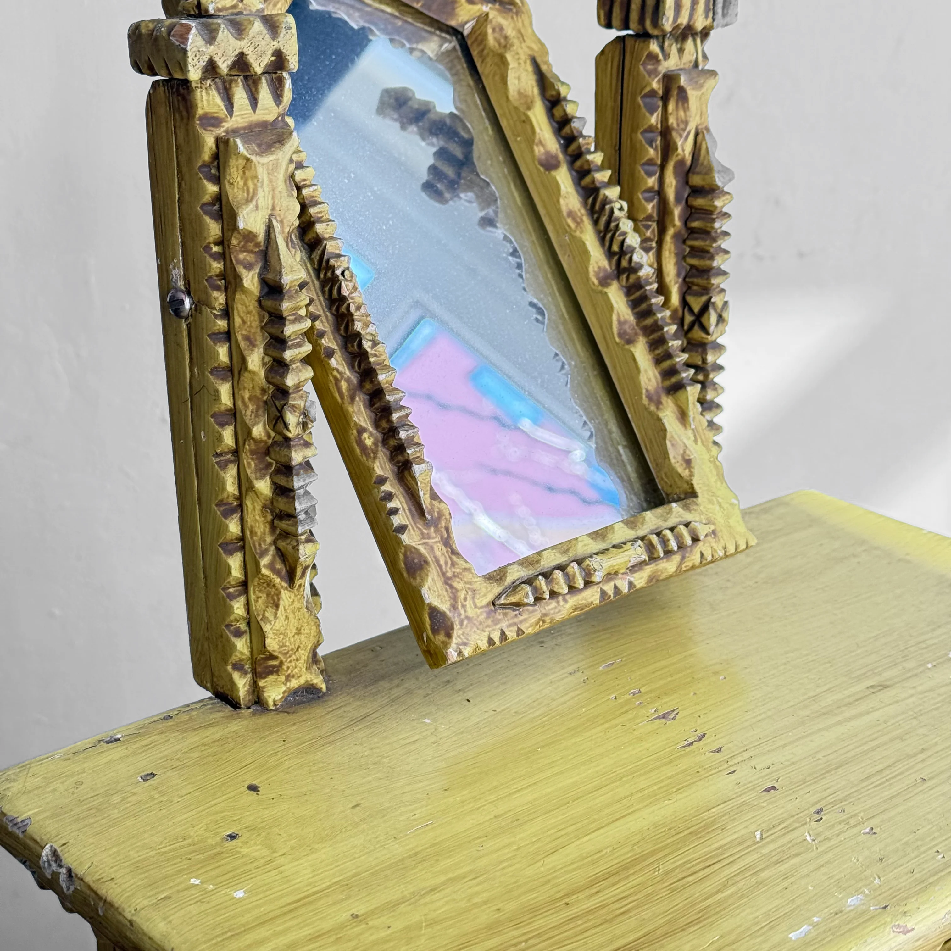 20th-century Yellow Painted Tramp Art Cabinet - Image 10