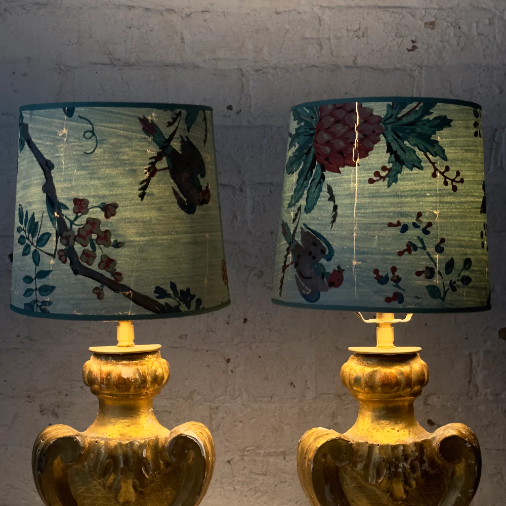 6.5" H Antique French Paper Custom Drum Lampshade Pair #A19 - Image 2