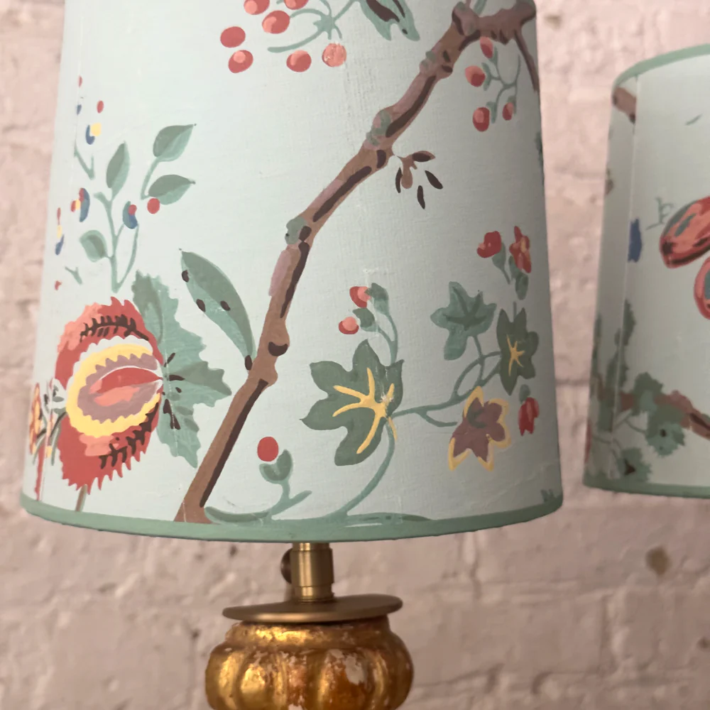 6.5" H Antique French Paper Custom Drum Lampshade Pair #A19 - Image 3