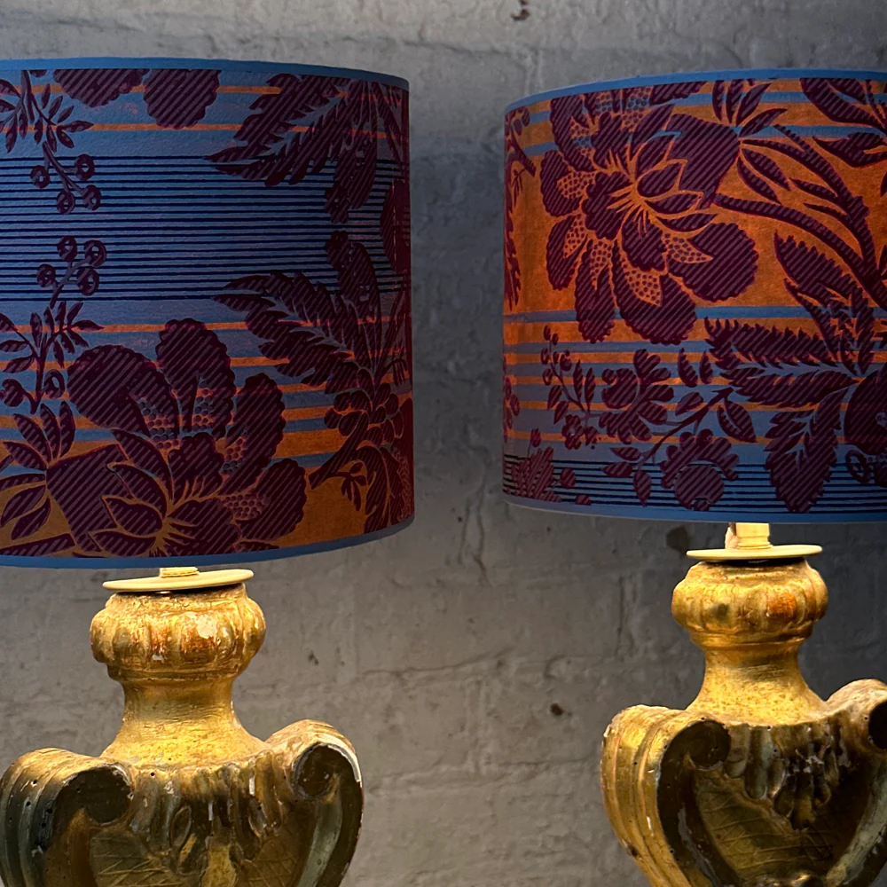 7" H Antique French Paper Custom Drum Lampshade Pair #A16 - Image 4