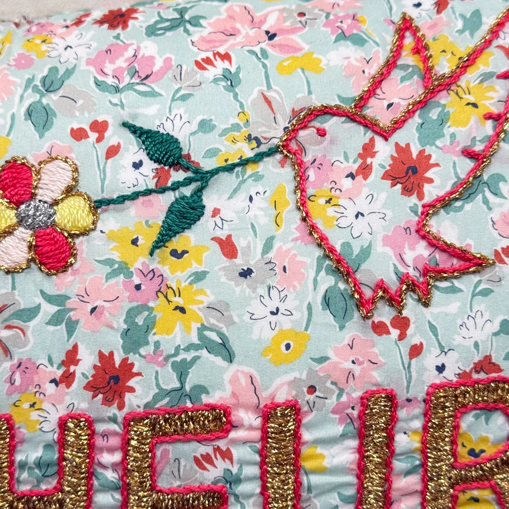 "Bonheur" Embroidered Cushion (26-10) - Image 3