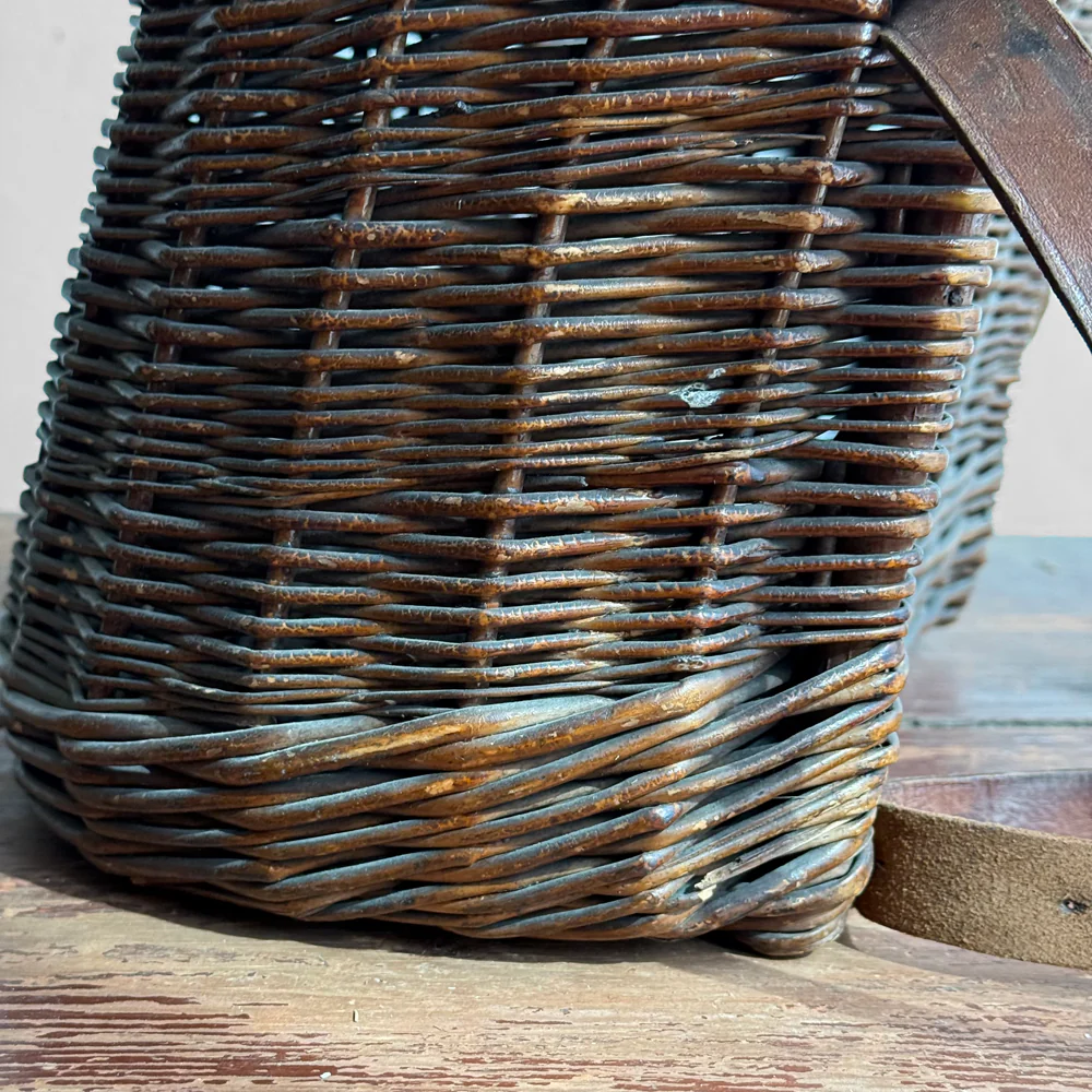 Antique Wicker Fishing Creel with Leather Strap - Image 6