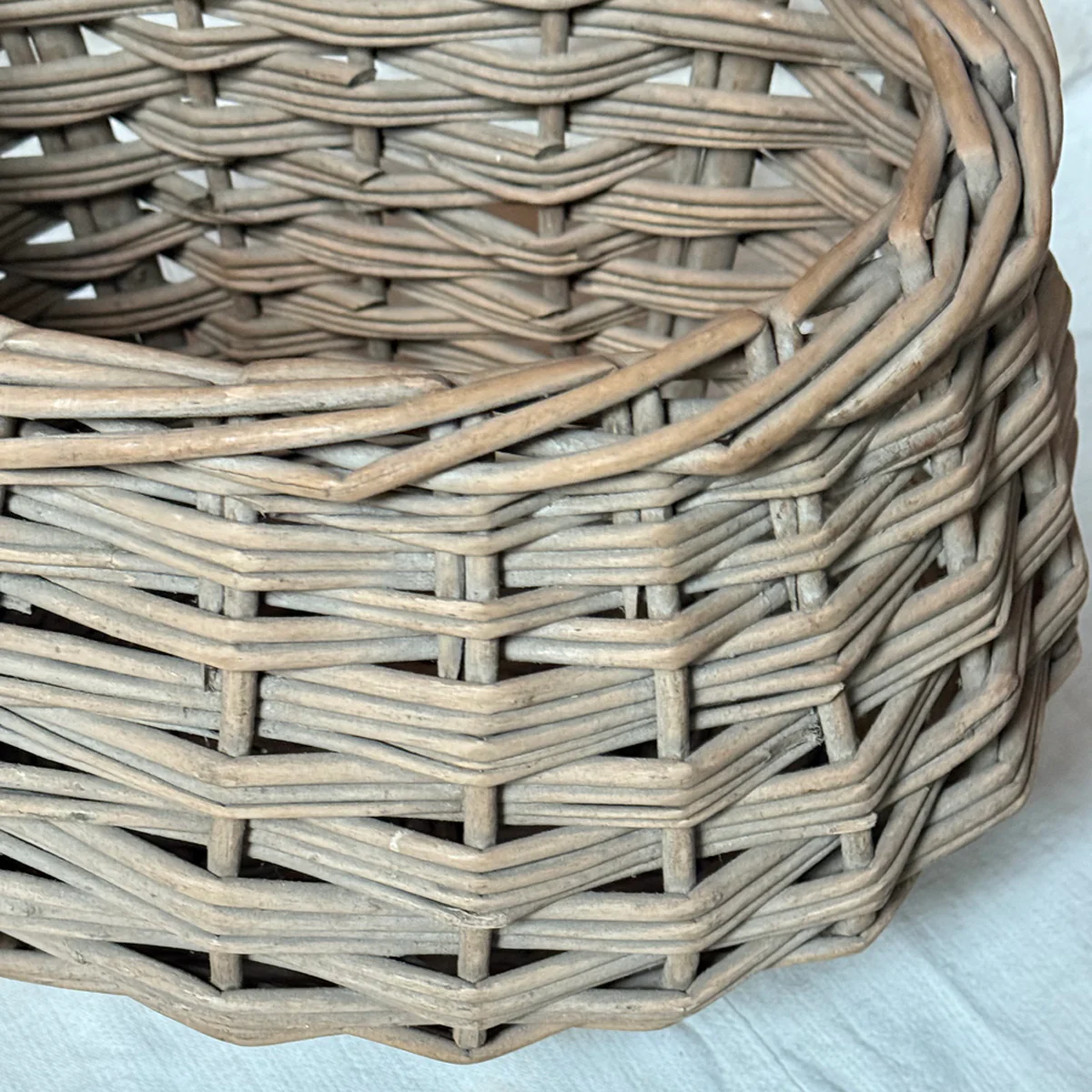Antique Open Top Wicker Basket with Leather Strap - Image 3
