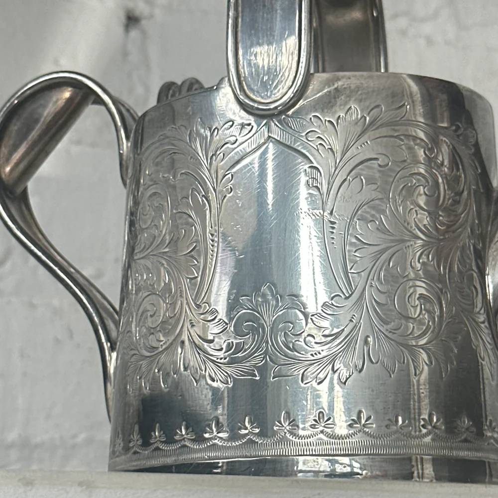 Antique Engraved Silver-Plated Watering Can Teapot - Image 2