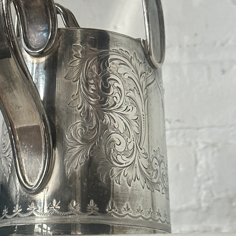 Antique Engraved Silver-Plated Watering Can Teapot - Image 3