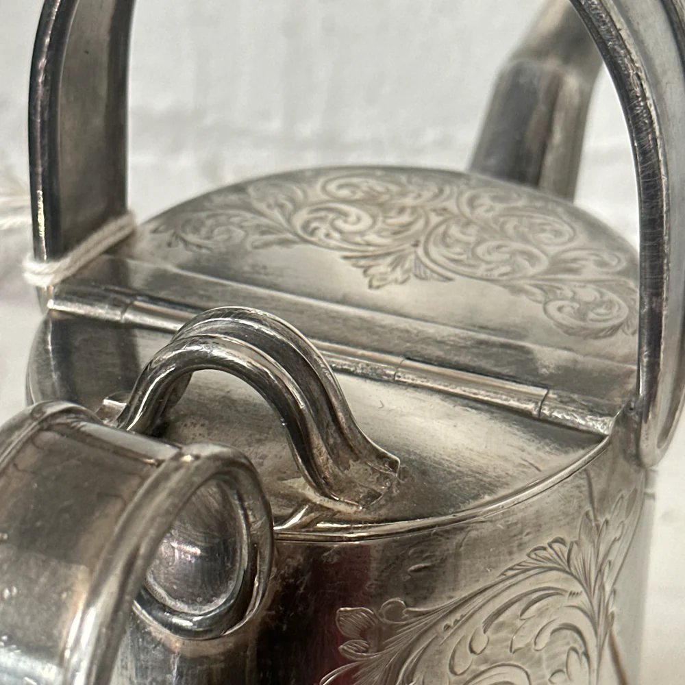 Antique Engraved Silver-Plated Watering Can Teapot - Image 4