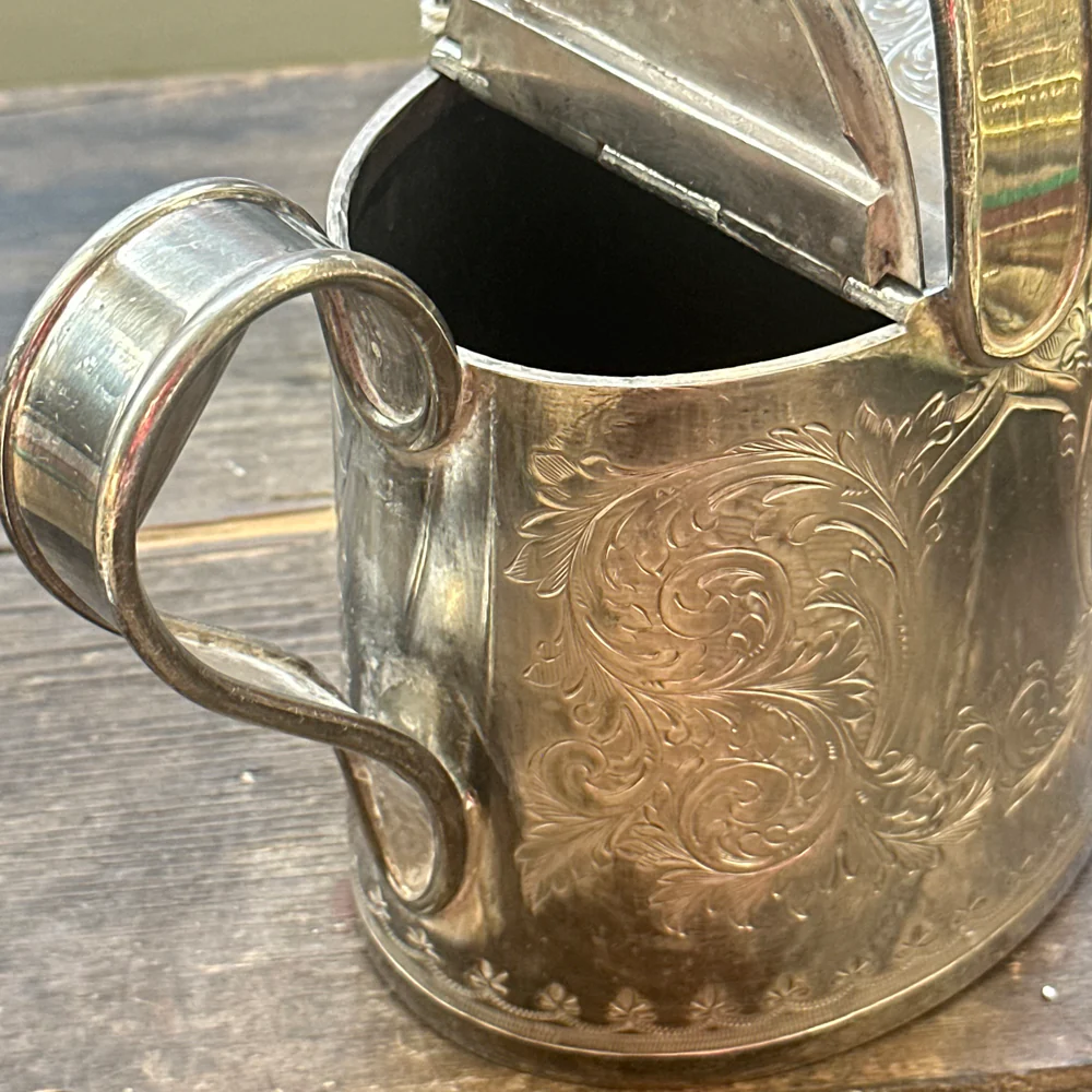 Antique Engraved Silver-Plated Watering Can Teapot - Image 5