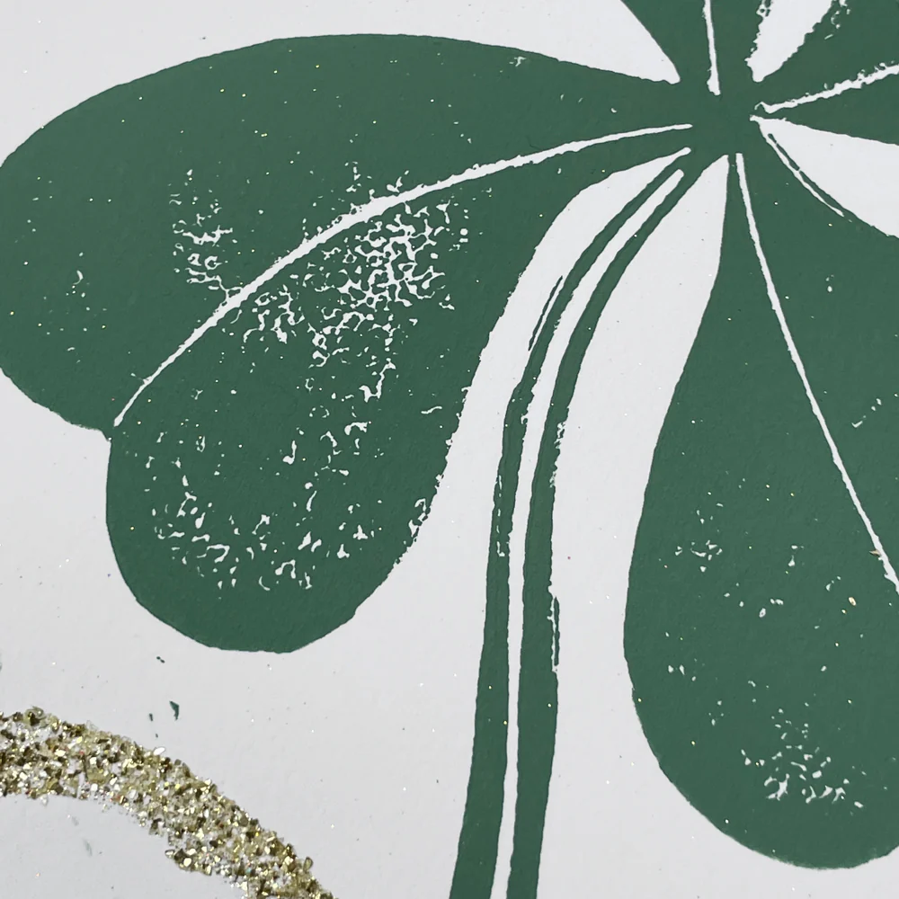 Block Printed Clover with Bow Folded Card - Image 2