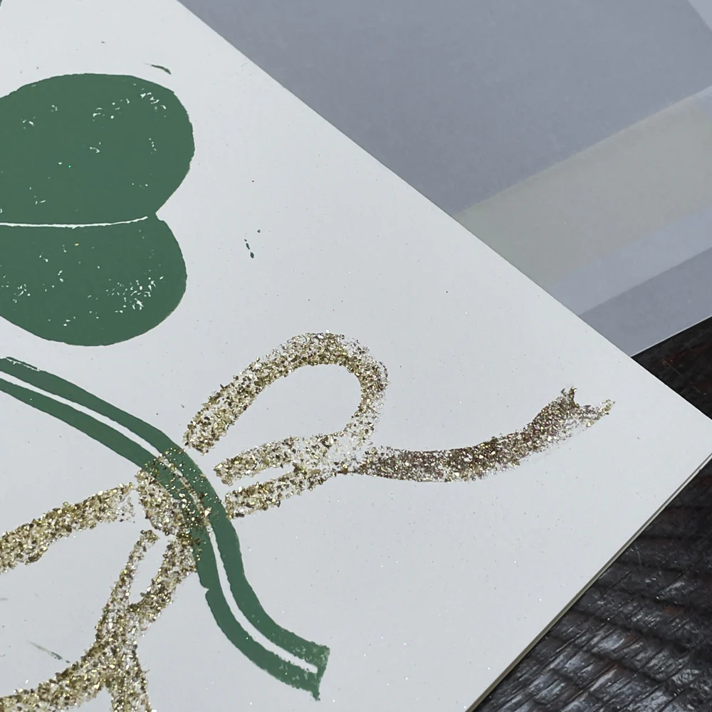 Block Printed Clover with Bow Folded Card - Image 4