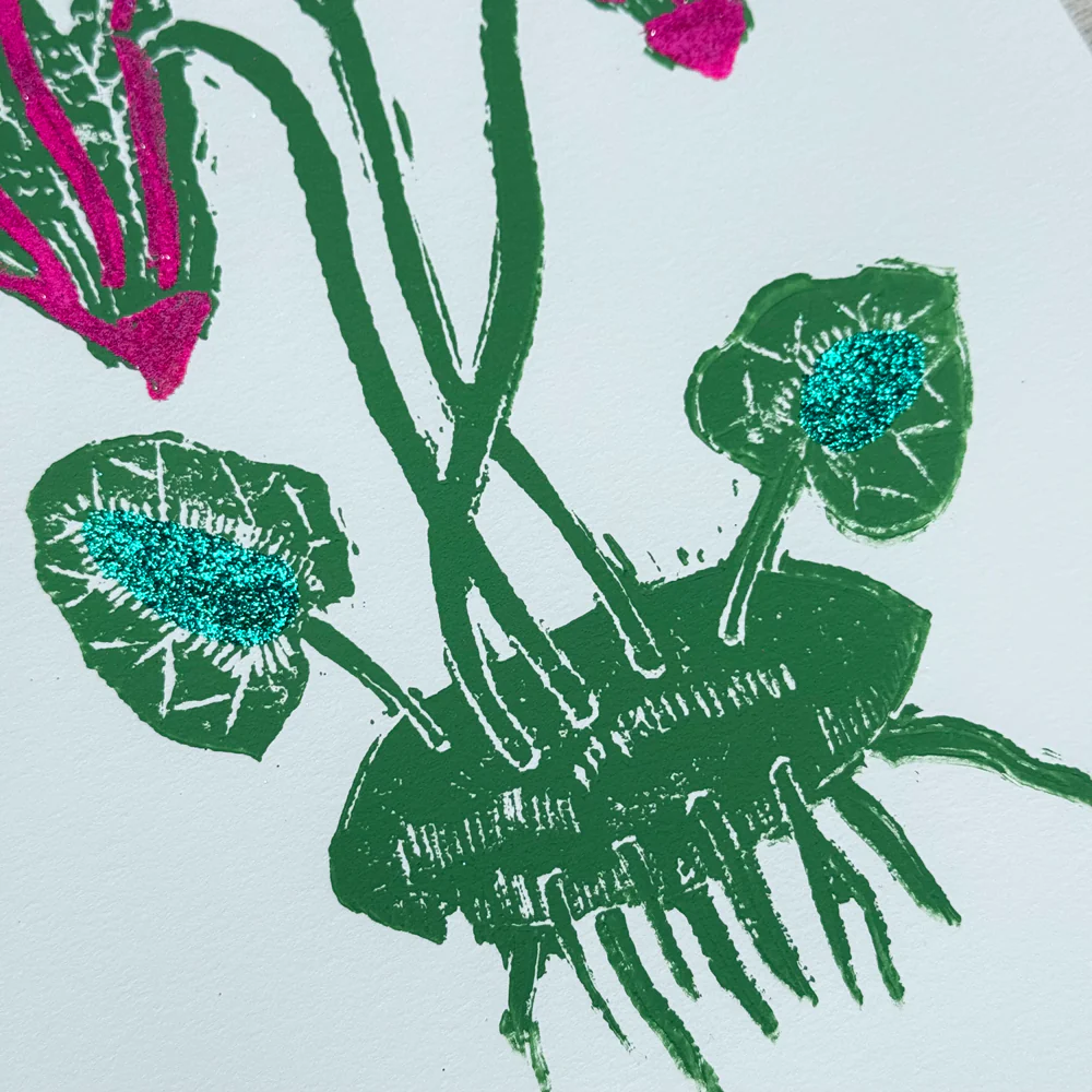 Block Printed Cyclamen Folded Card - Image 2