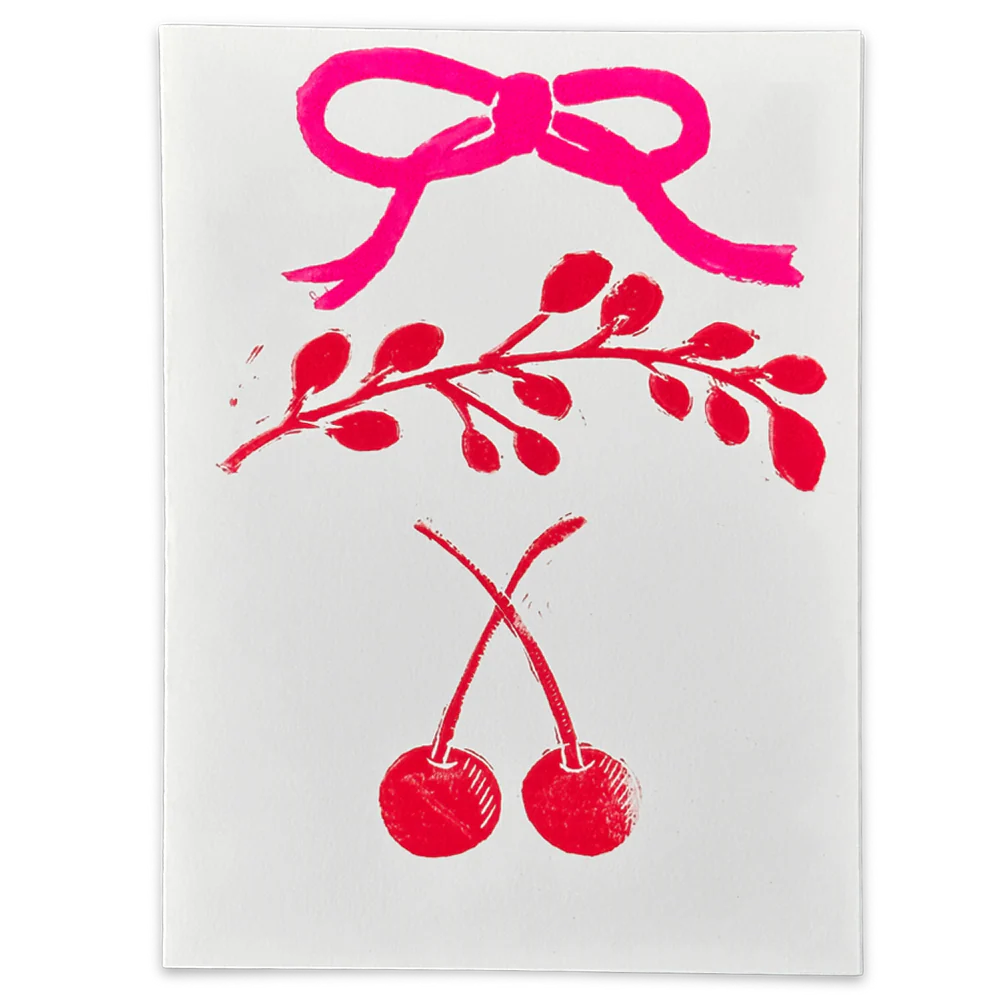 Block Printed Deux Cerise Folded Card