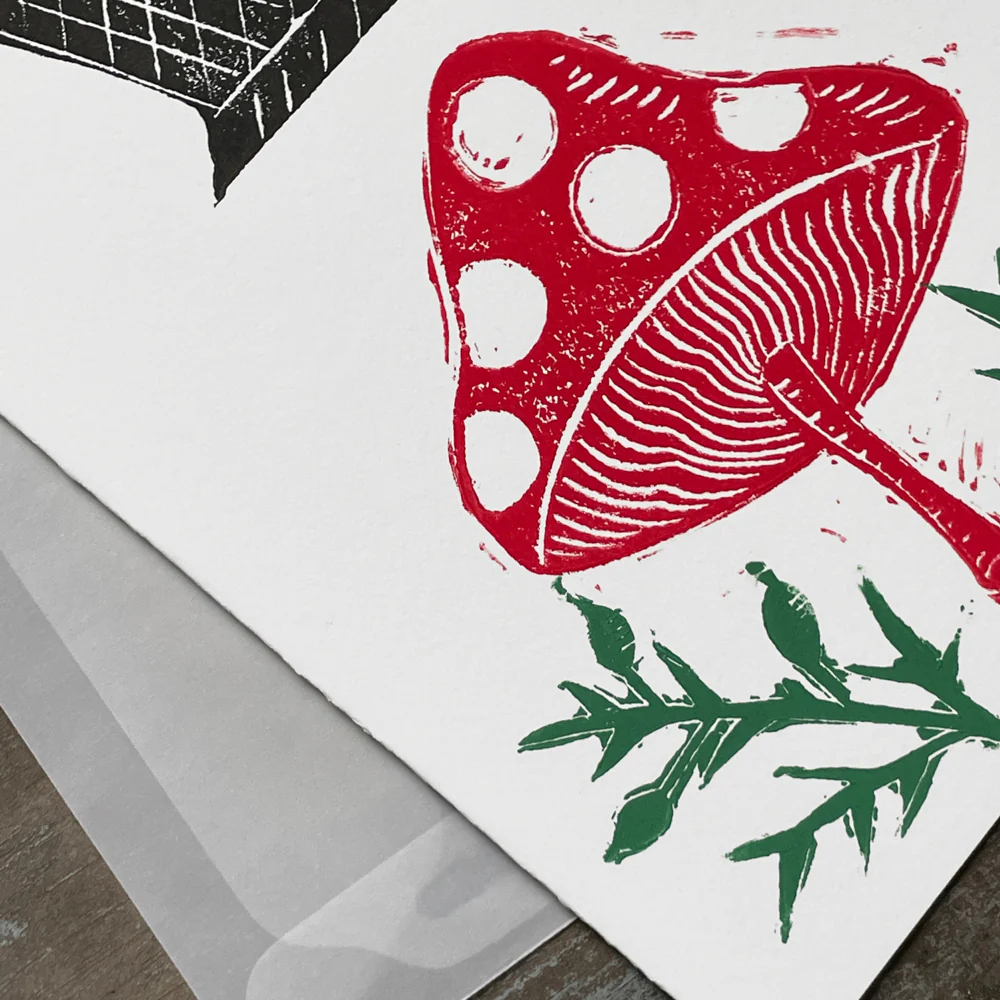 Block Printed Dotty Mushroom Folded Card - Image 2