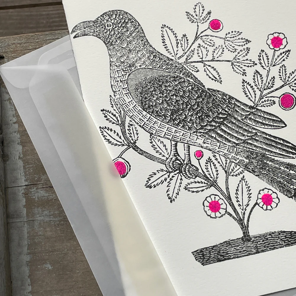 Block Printed Garden Bird Folded Card - Image 2