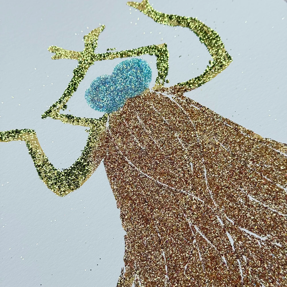 Block Printed Gold and Blue Fly Folded Card - Image 2