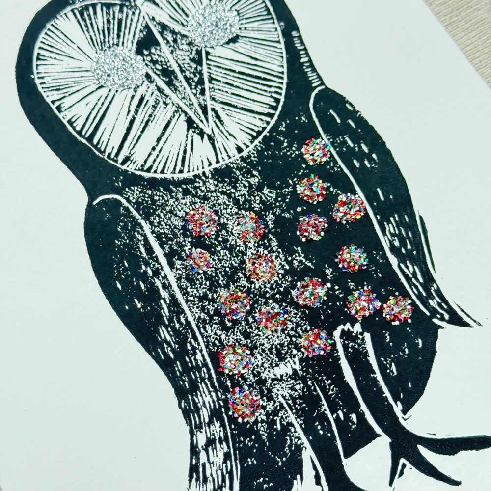 Block Printed Owl Folded Card - Image 2