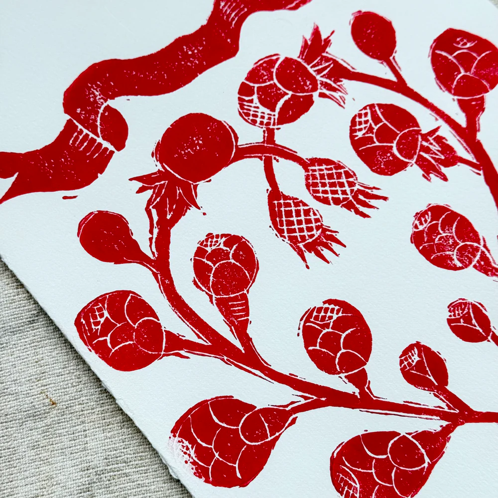 Block Printed Rose Heart Banner Folded Card - Image 2