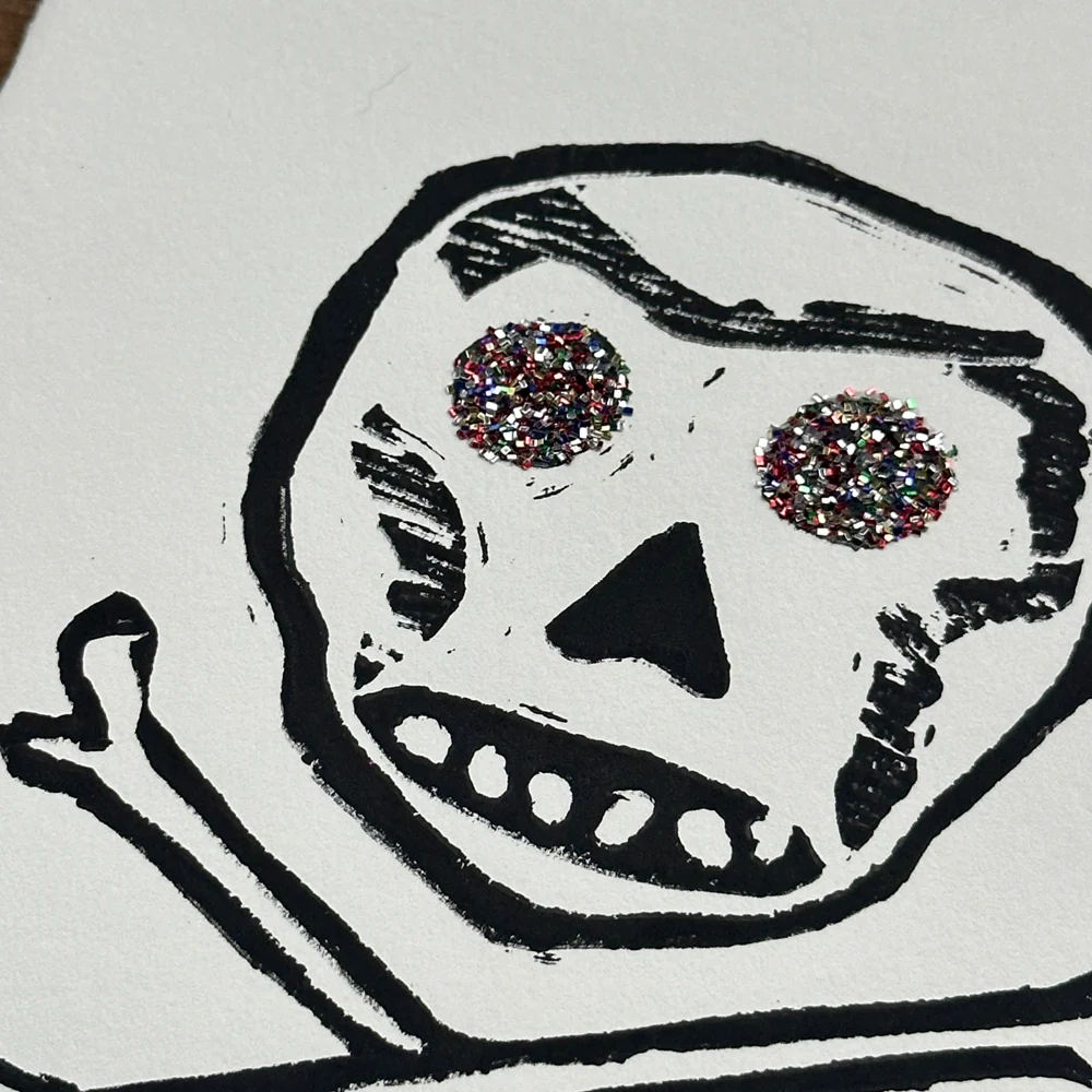 Block Printed Skull Folded Card - Image 2