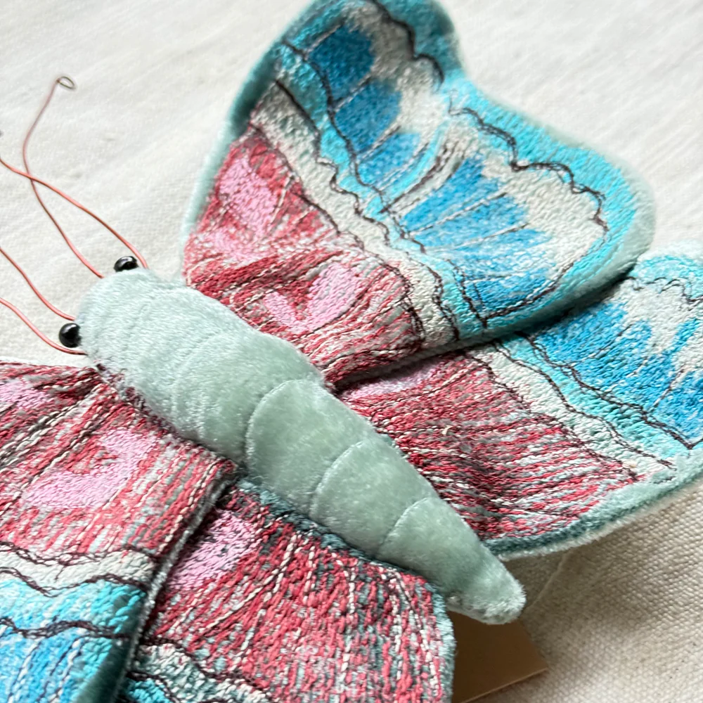 Butterfly Silk Velvet Embroidered Butterfly in Shaded Indigo - Image 3