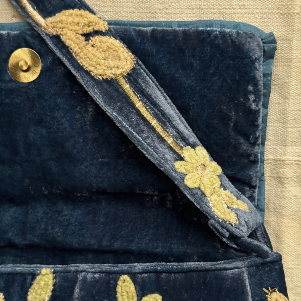 Candolyn Embroidered Silk Velvet Shoulder Bag in Blue - Image 4