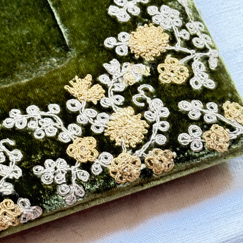Candolyn Silk Velvet Embroidered Tabletop Frame in Foliate Green - Image 3