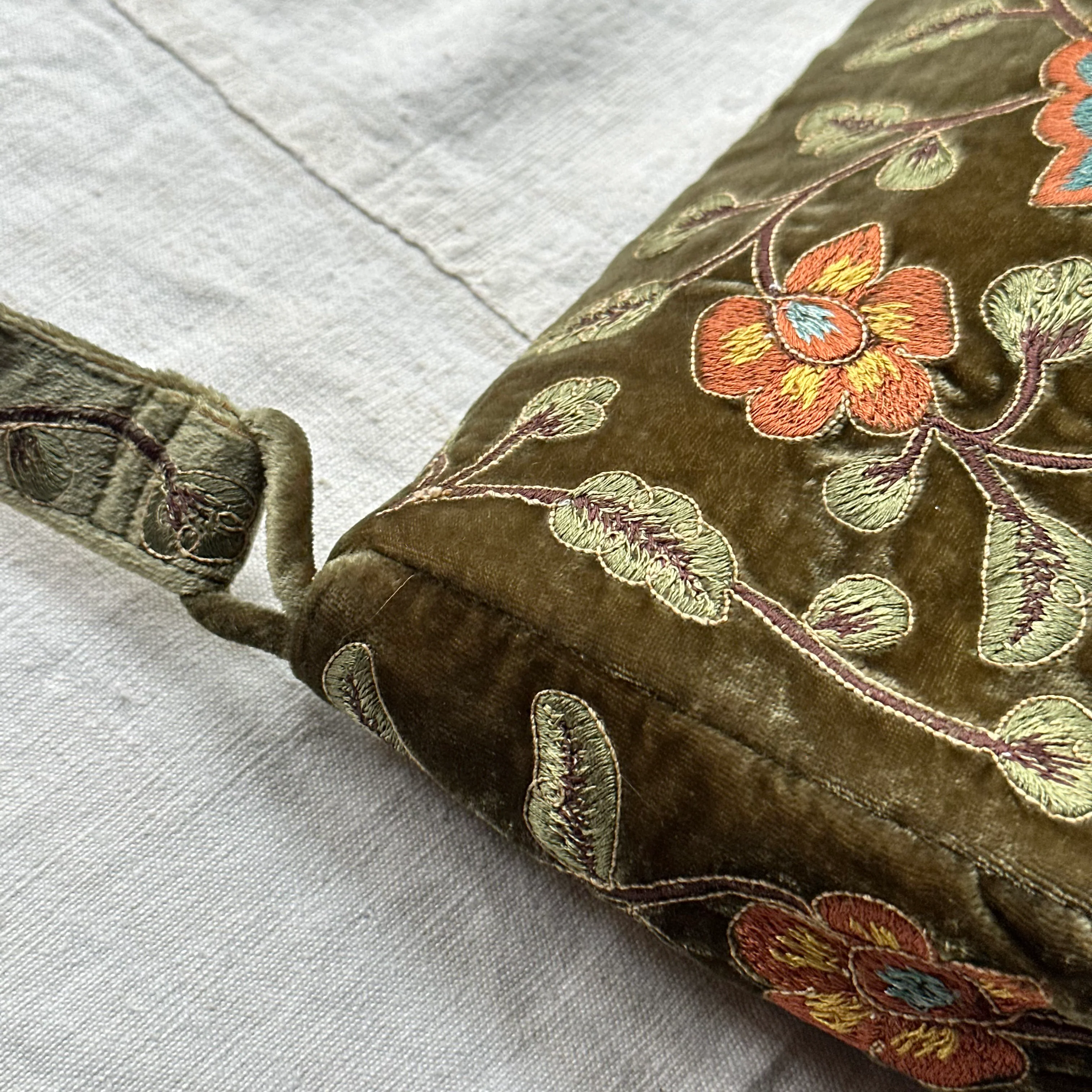 Carine Embroidered Silk Velvet Shoulder Bag in Olive - Image 5