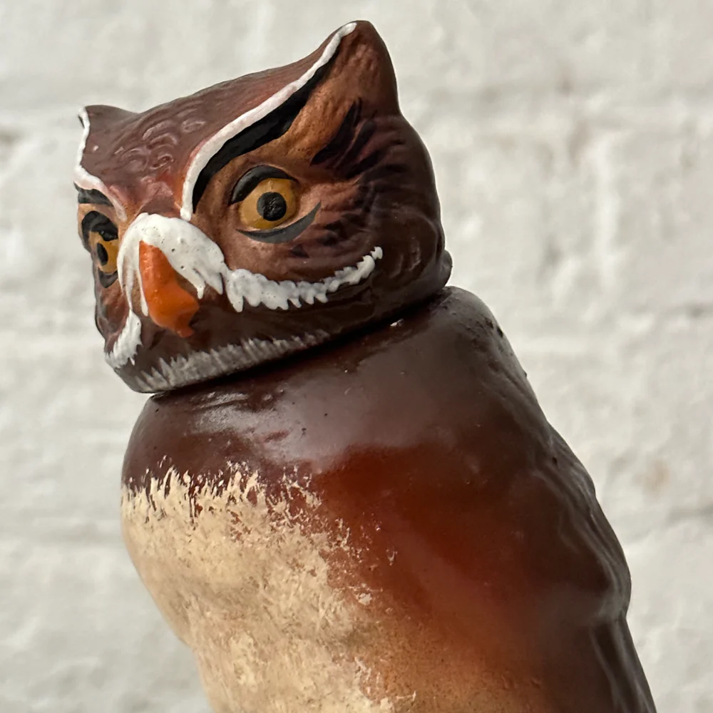 Papier-Mâché Owl with Old Finish Candy Box - Image 4