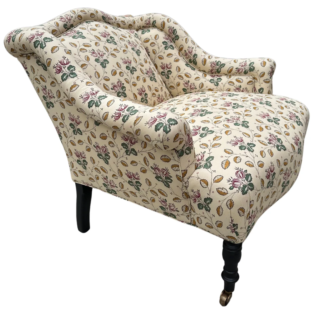 Custom Bog Chair in Décors Barbares Le Groseilles Purple & Green Fabric - Image 2