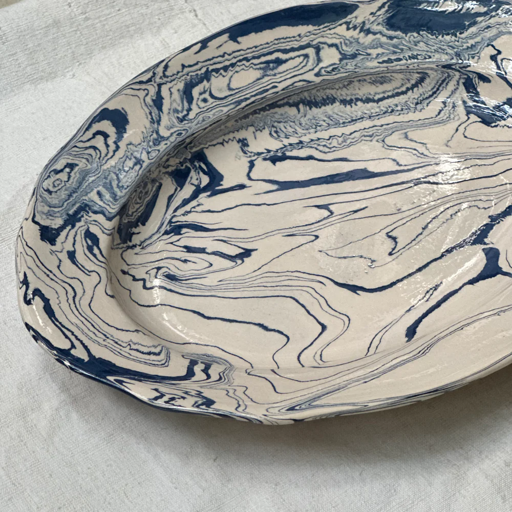 Marbled Deep Oval Platter in Dark Belle Île (DB #742) - Image 2