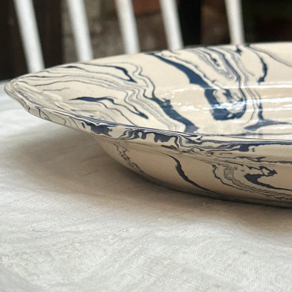 Marbled Deep Oval Platter in Dark Belle Île (DB #742) - Image 3