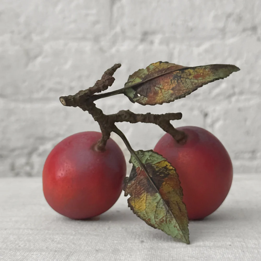 Double Porcelain Santa Rosa Plum with Twig and Two Leaves (PP07) - Image 2