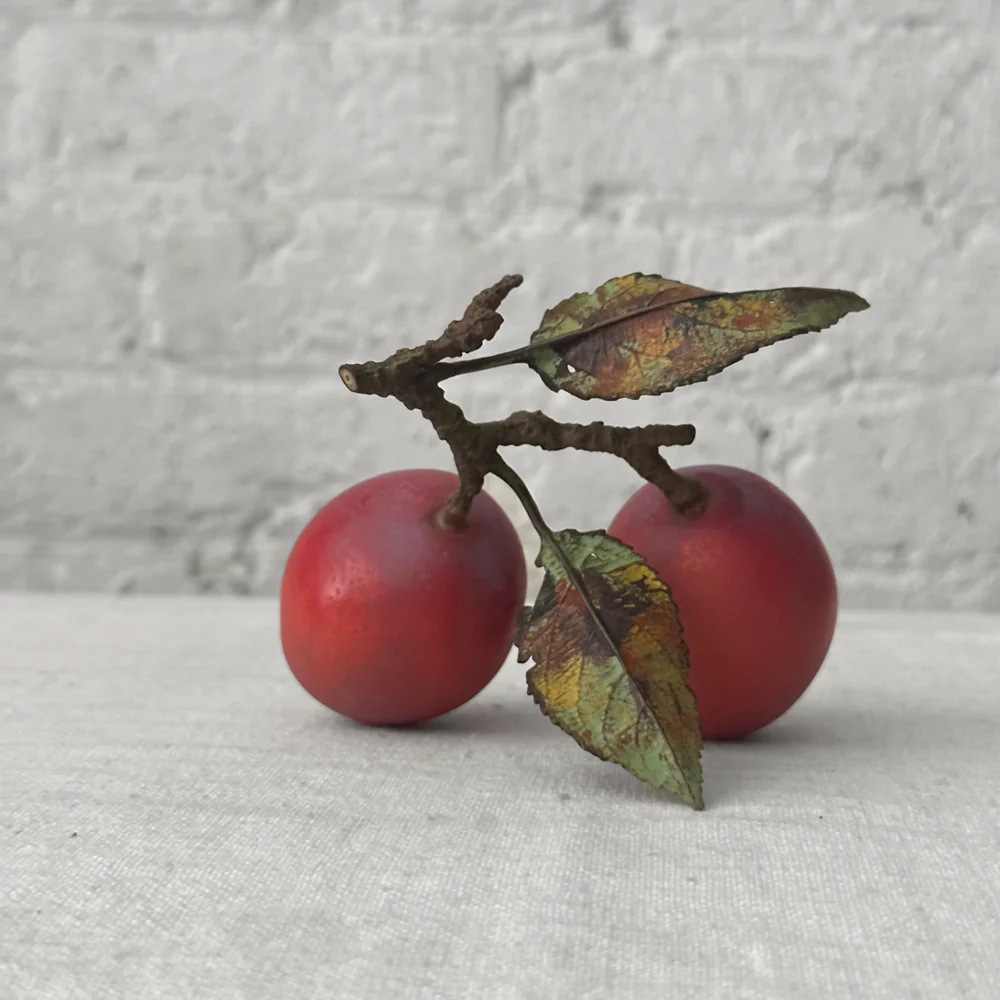 Double Porcelain Santa Rosa Plum with Twig and Two Leaves (PP07) - Image 3
