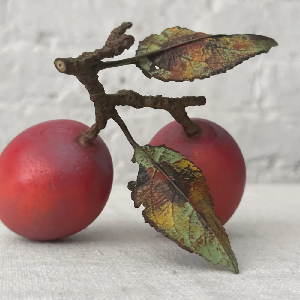 Double Porcelain Santa Rosa Plum with Twig and Two Leaves (PP07) - Image 4