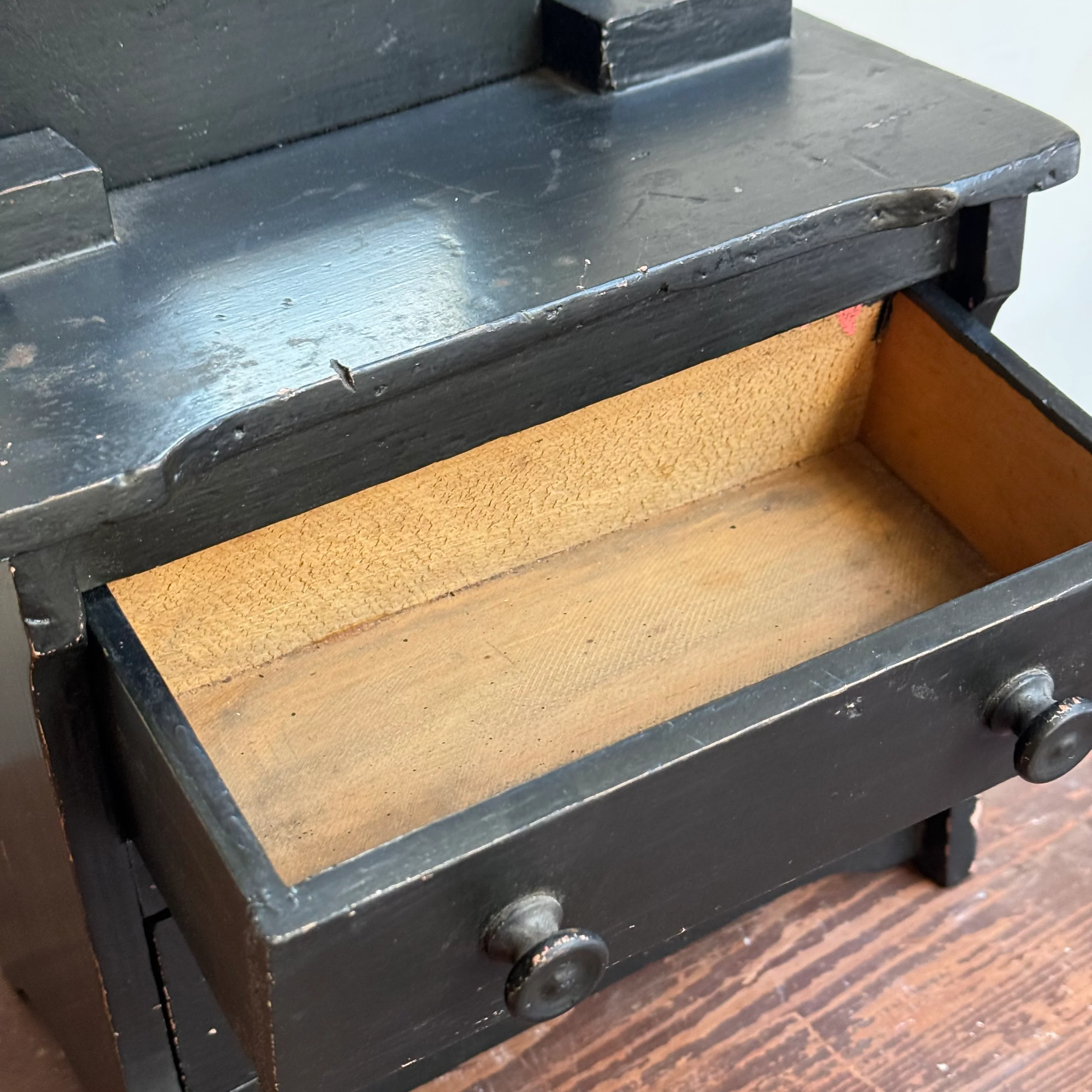 Early 20th-century Black Painted Miniature Doll's Chest - Image 8
