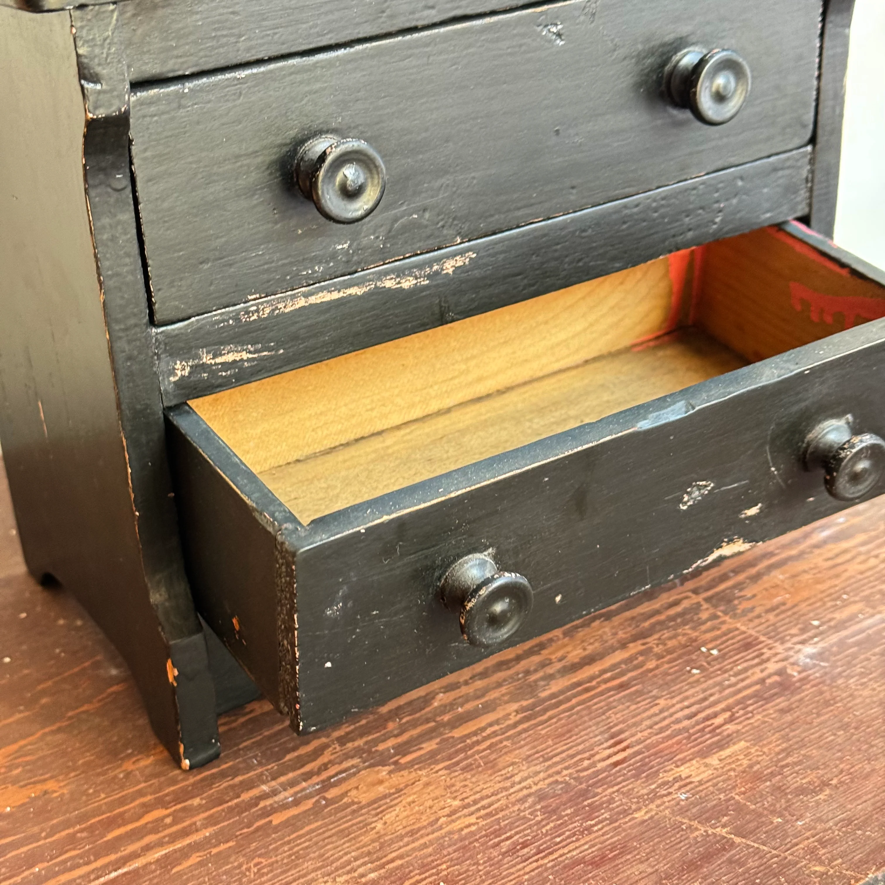 Early 20th-century Black Painted Miniature Doll's Chest - Image 9