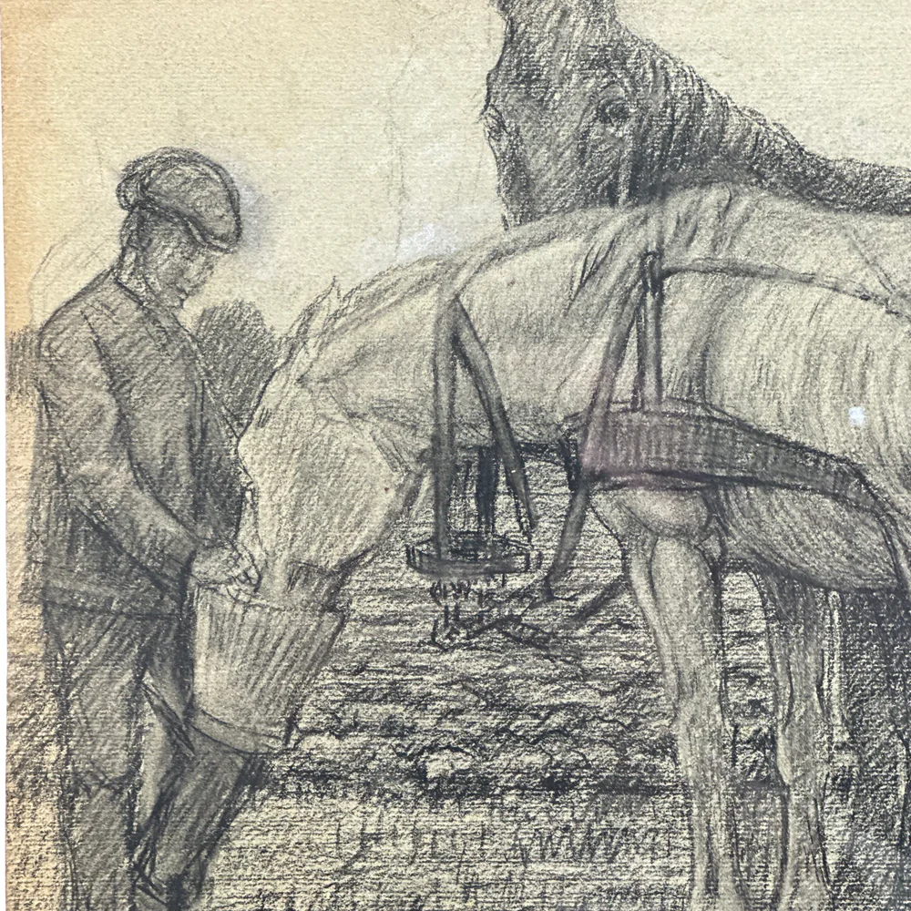 Evert Rabbers Framed Early 20th-century Horse Pastel Drawing #03 - Image 2