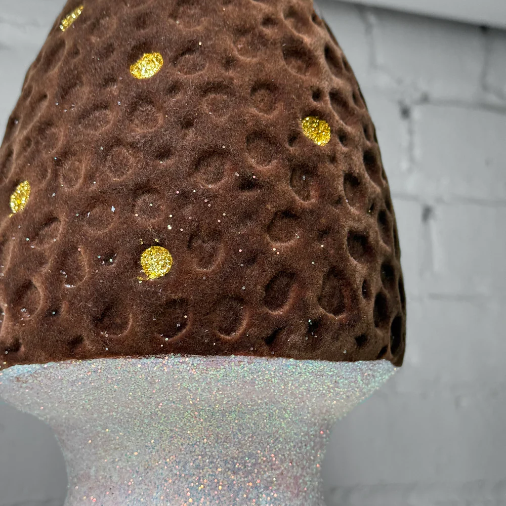 Flocked Glitter Morel Mushroom in Brown Yellow with Few Gold Dots - Image 2