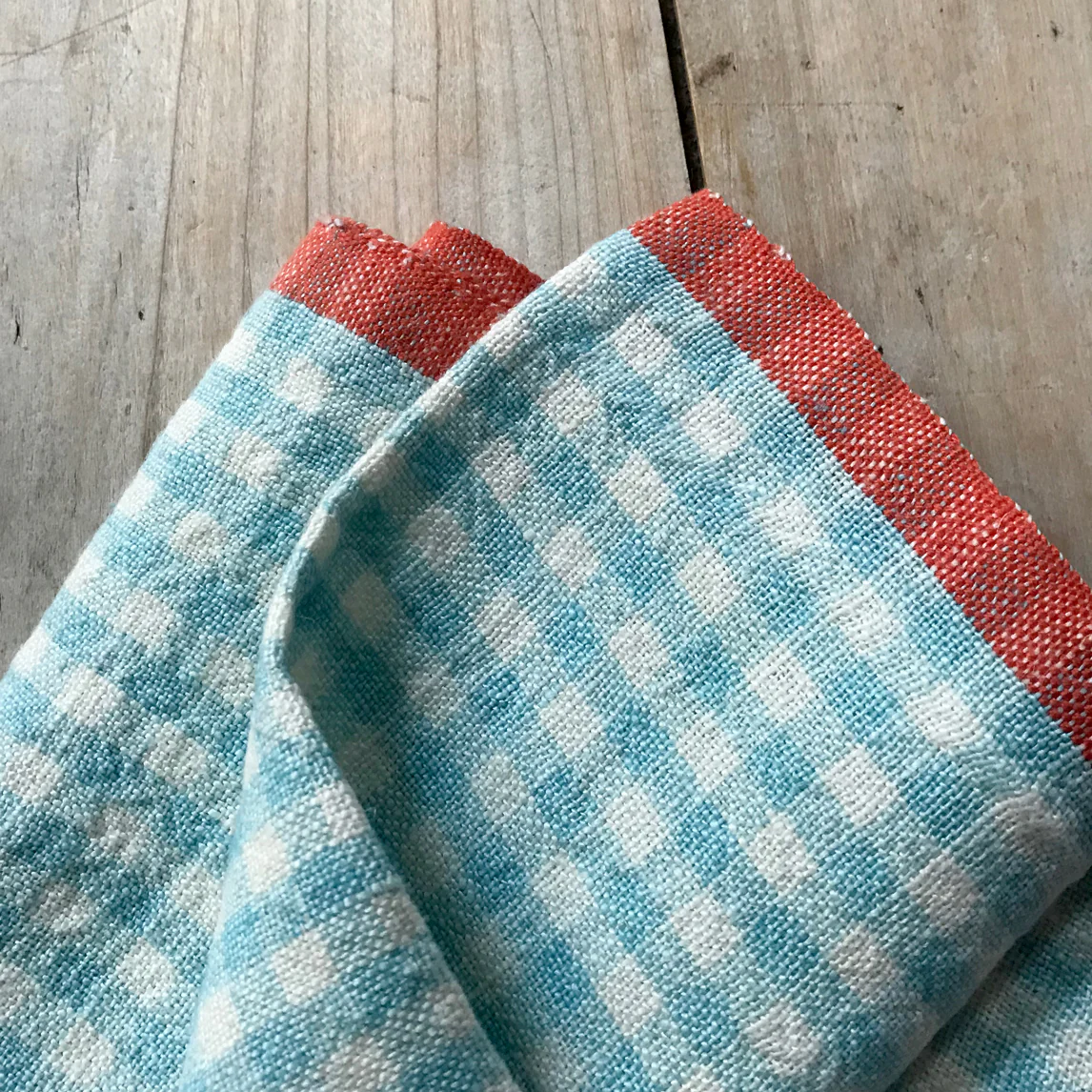 Gingham Tea Towel in Aqua & Orange - Image 2