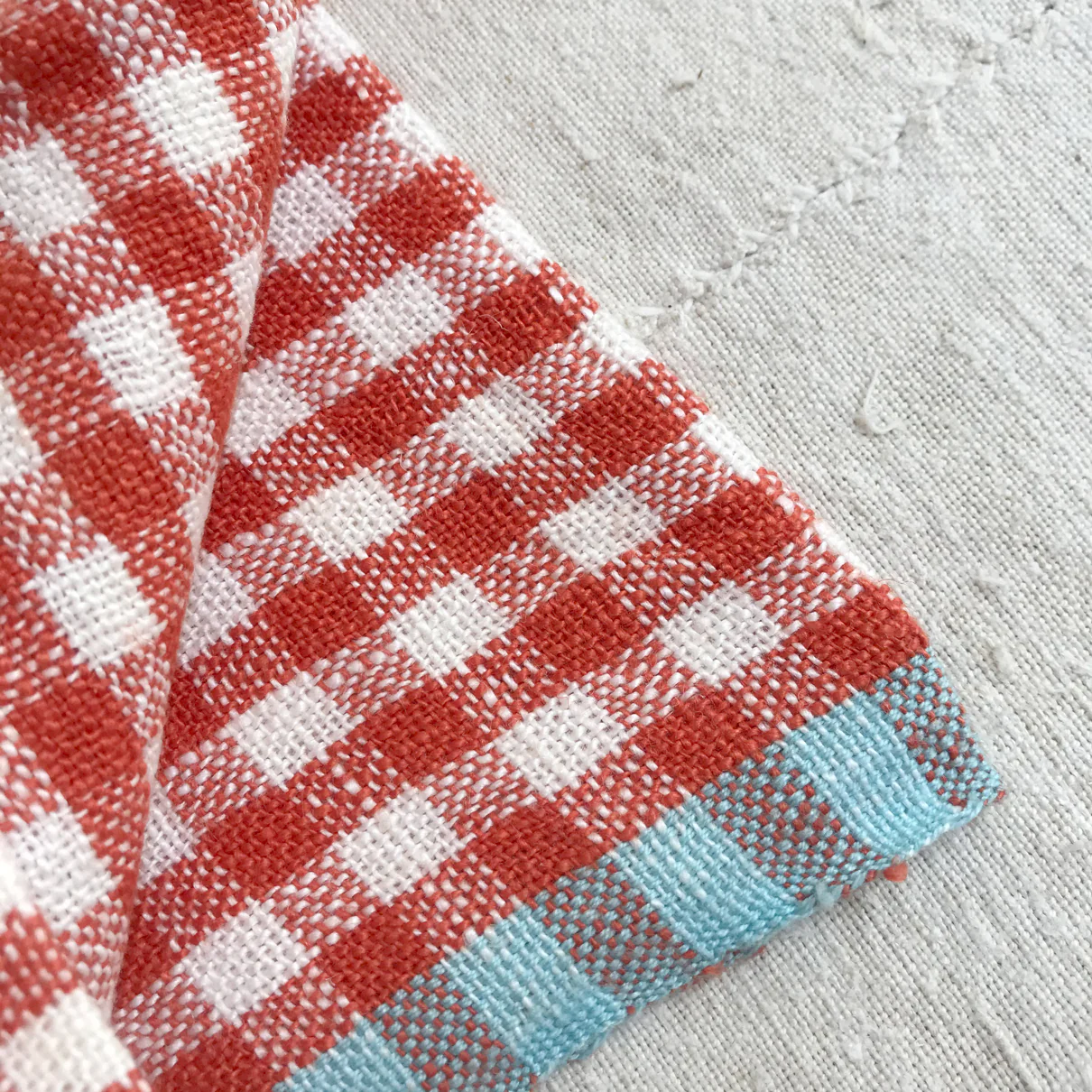Gingham Tea Towel in Orange & Aqua - Image 2
