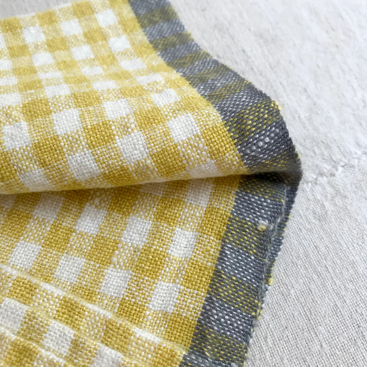 Gingham Tea Towel in Dijon & Grey - Image 2
