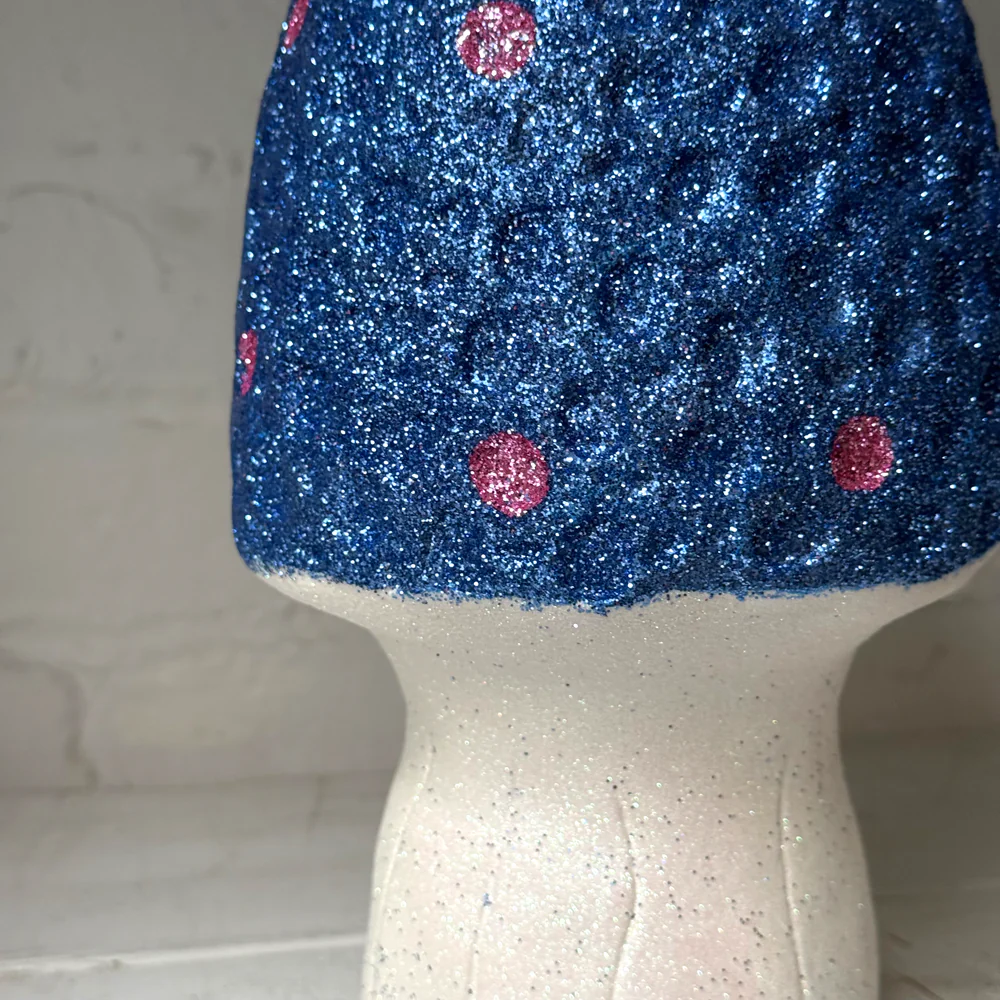 Glitter Morel Mushroom in Blue with Few Pink Dots - Image 2