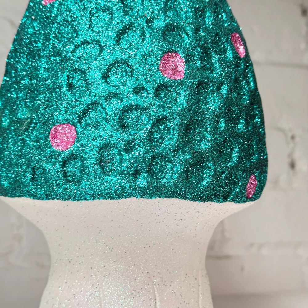 Glitter Morel Mushroom in Teal with Few Pink Dots - Image 2