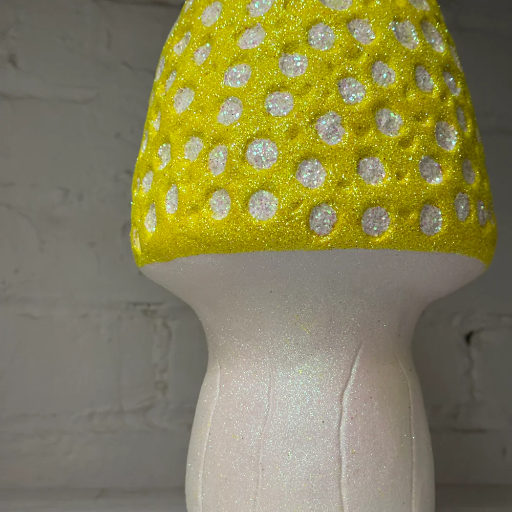 Glitter Morel Mushroom in Neon Yellow with Many White Dots - Image 2