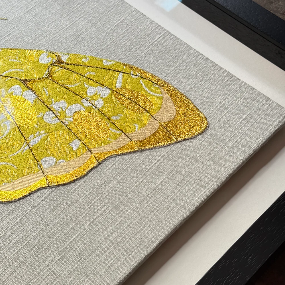 Hand Embroidered "Yellow & Gold Butterfly" by Zara Merrick - Image 2
