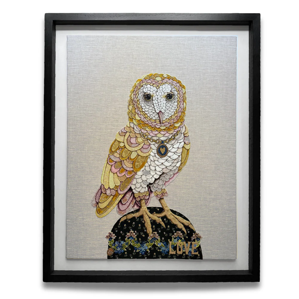 "Love & Hope" Pair of Hand Embroidered Owls by Zara Merrick - Image 2