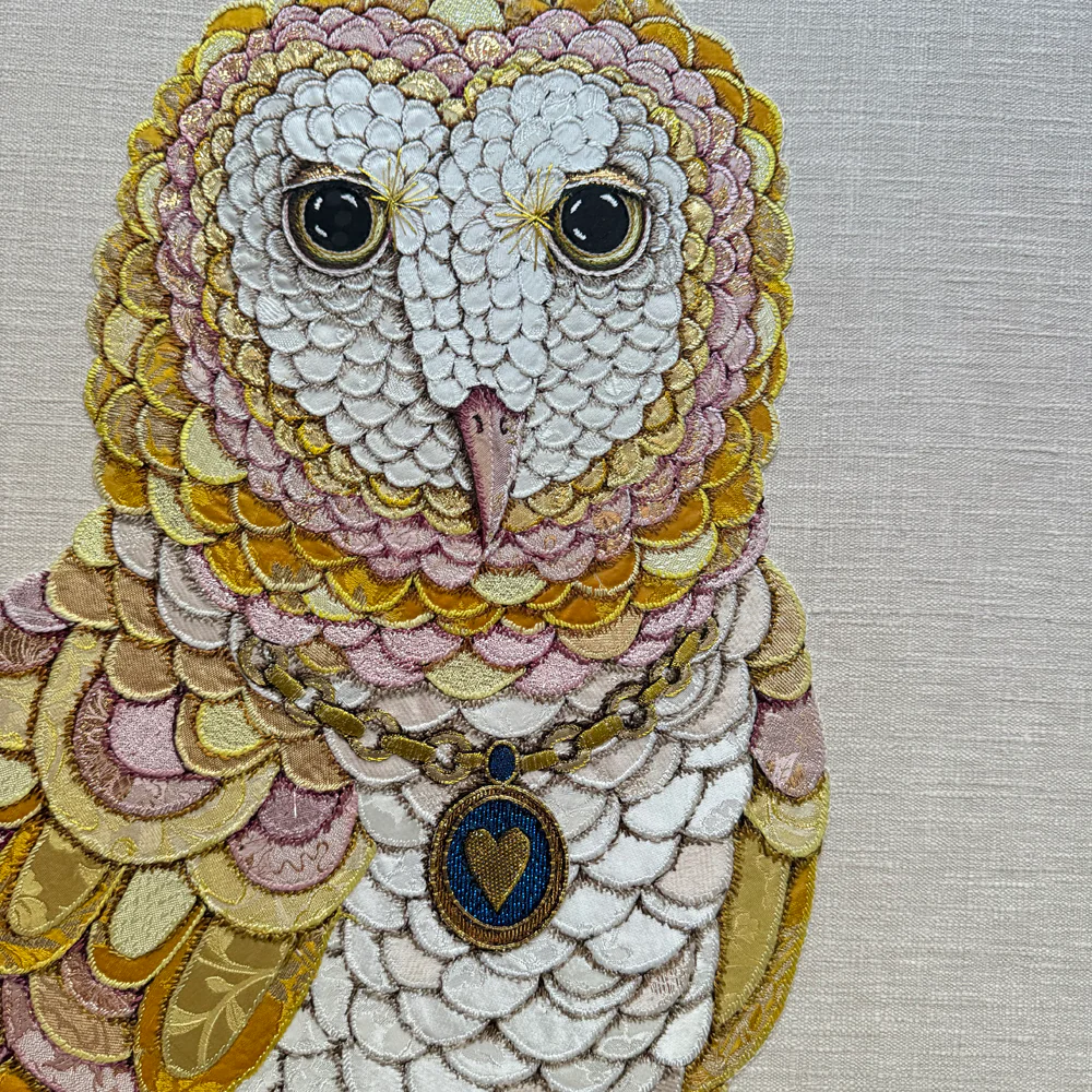 "Love & Hope" Pair of Hand Embroidered Owls by Zara Merrick - Image 8
