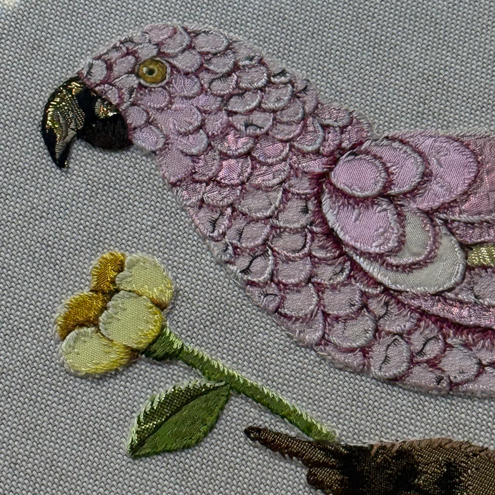 Hand Embroidered "Pink Parrot" by Zara Merrick - Image 2
