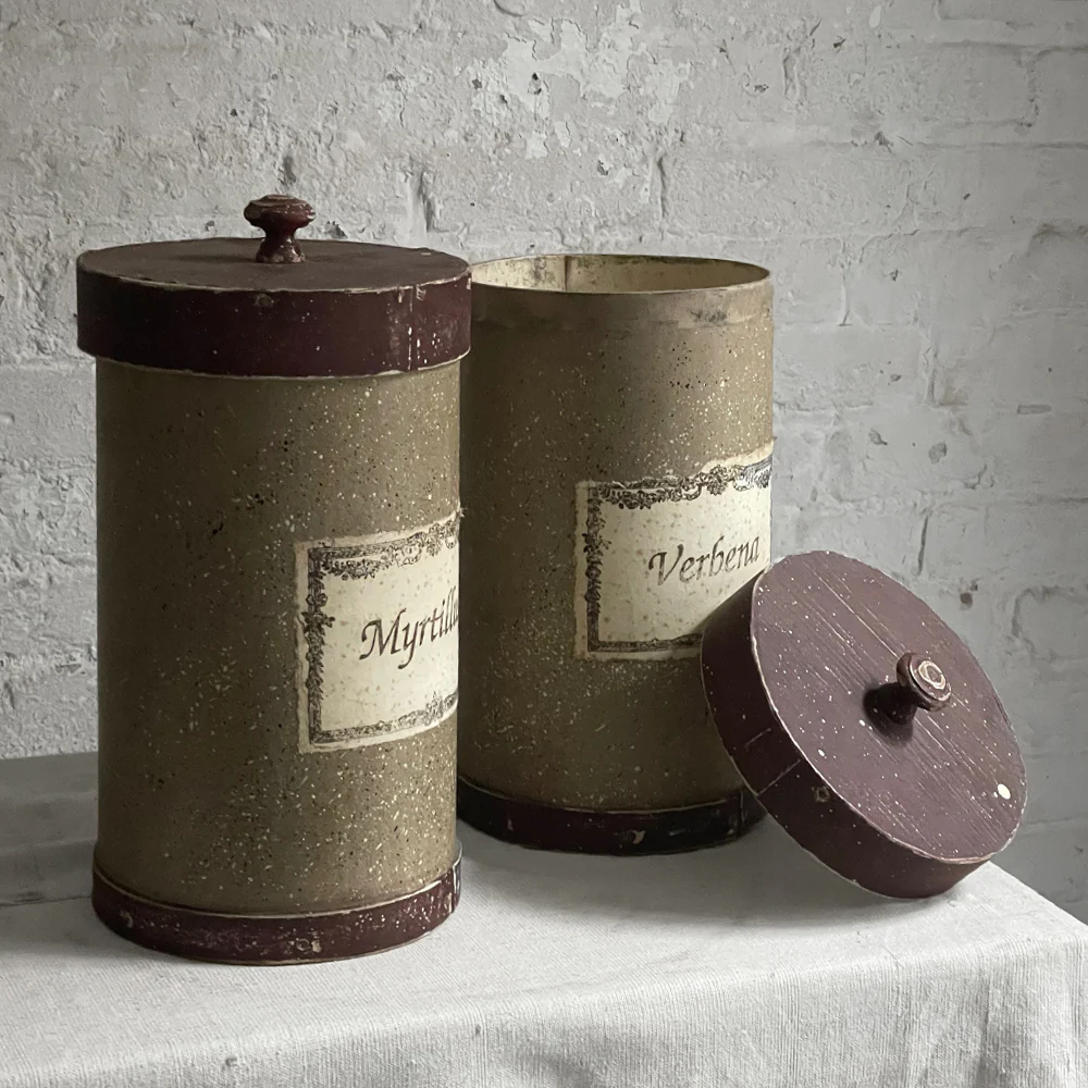 Handmade Antique Italian Paper Boxes - Natural with Maroon Trim